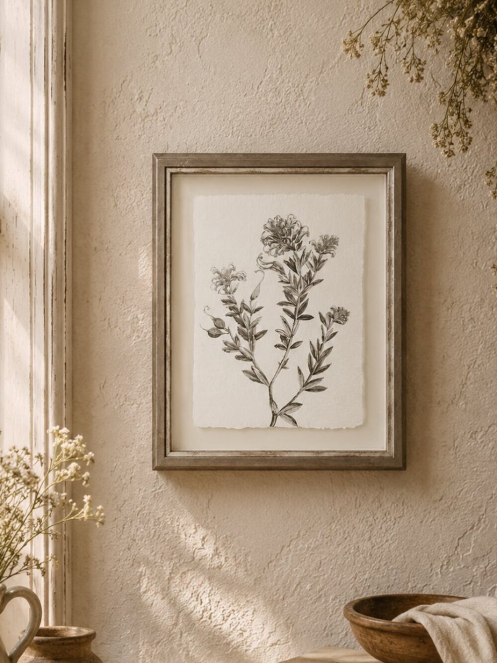 Botanical Study in Sage Floral Illustration Framed Wall Art Print